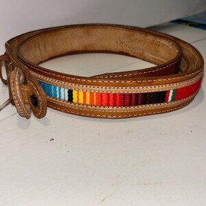 Southwestern Womens 38" Leather Buckle and Belt with Native American Serape NOTE